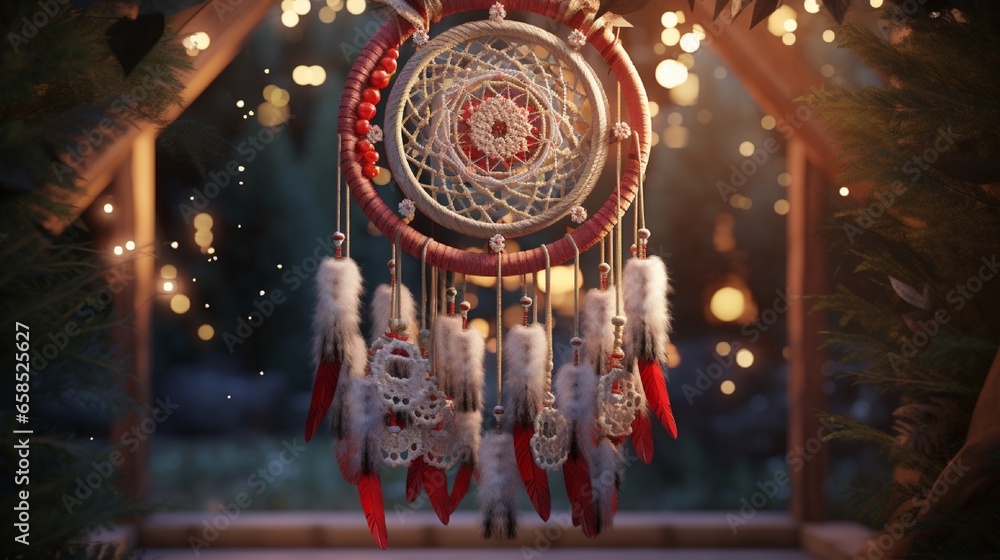 Obraz premium marry christmass dream catcher hangong in the garden 4k, high detailed, full ultra HD, High resolution