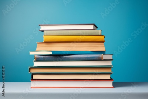 Stacked educational books with blank space. Generative AI