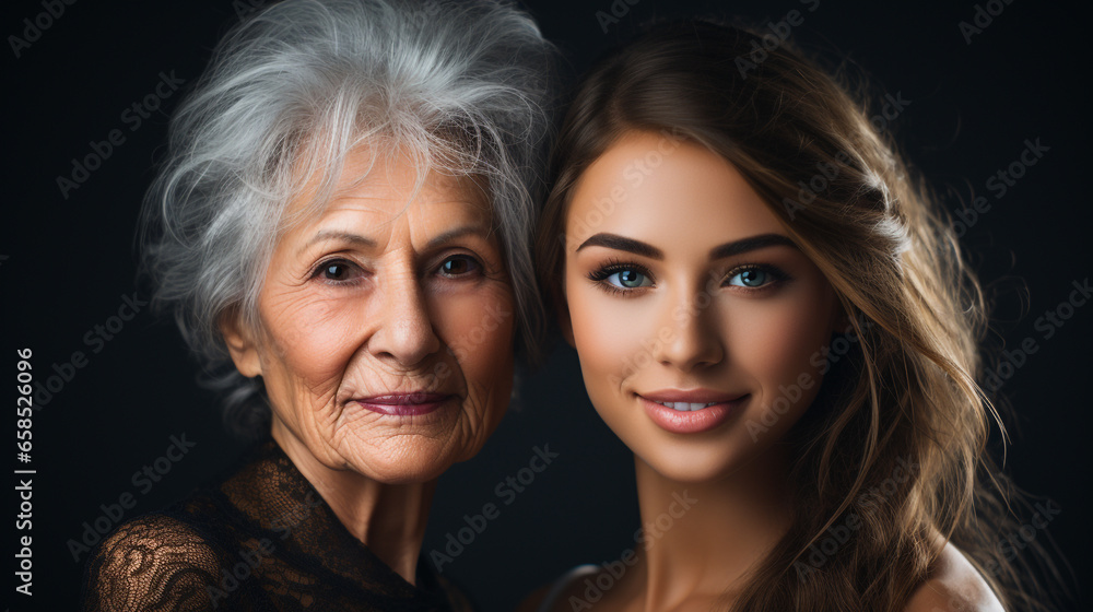 Smart ladies in different ages on dark background. Smart ladies in different ages on dark background.
