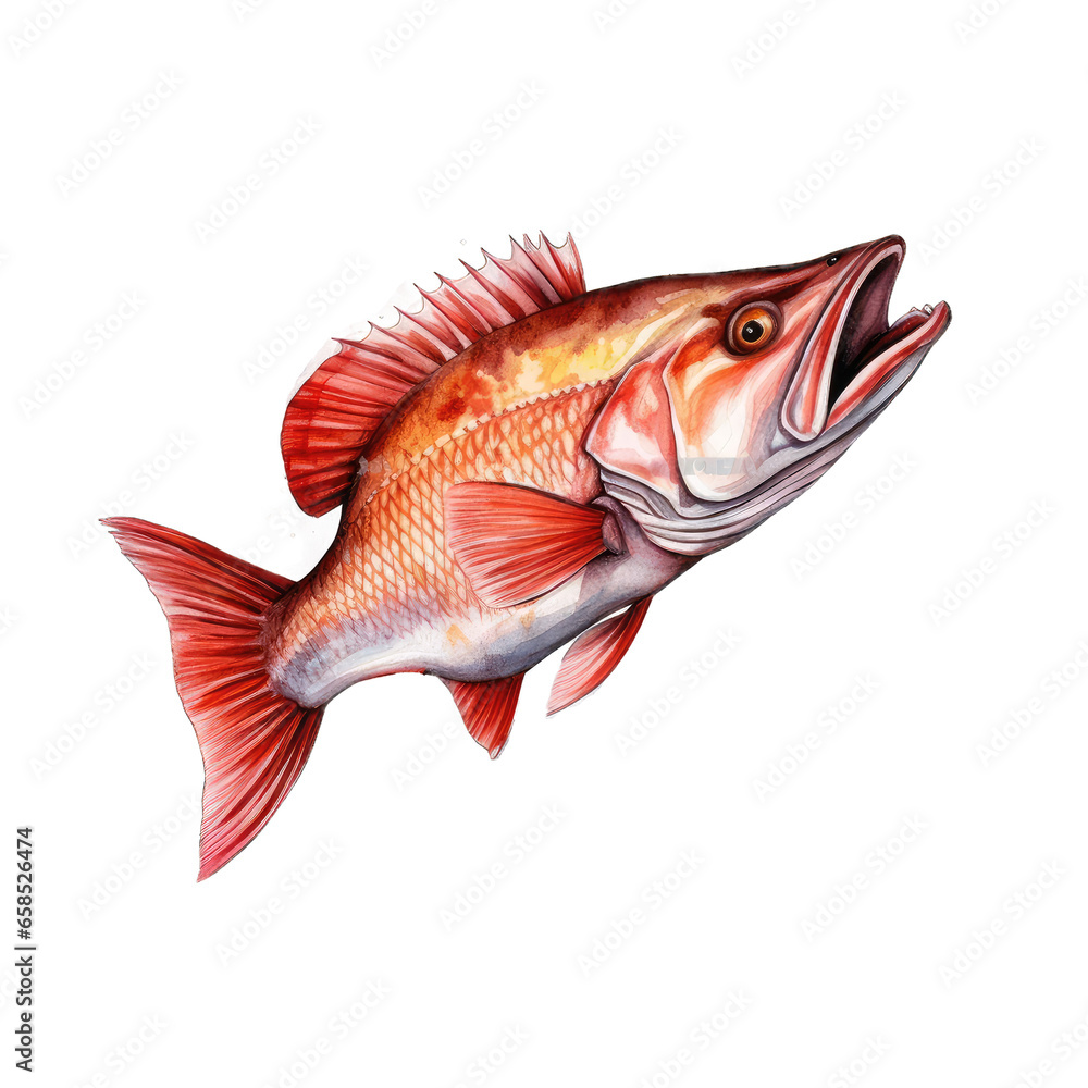 A watercolor of a red fish isolated on white background A watercolor of a red fish isolated on white background
