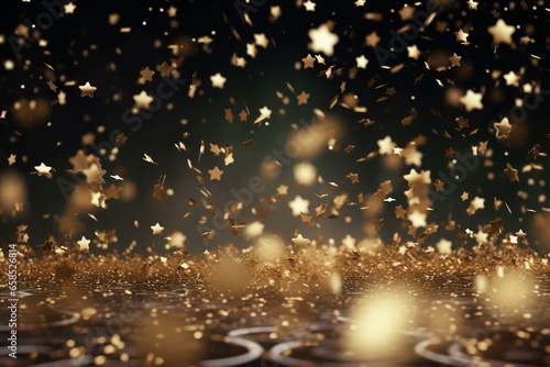 Festive celebration - sparkling gold confetti and stars - vibrant 3D visualization. Generative AI
