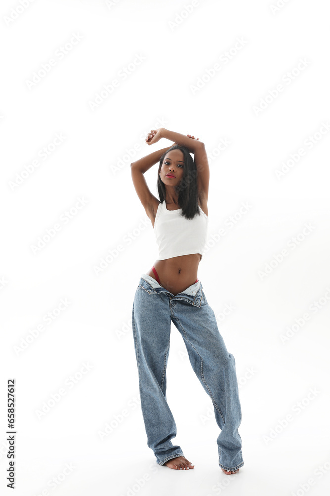 Young lovely woman with dark skin isolated over white background. Vertical. Young lovely woman with dark skin isolated over white background. Vertical.