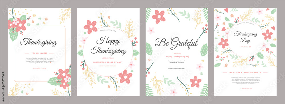 Floral Thanksgiving Day Greeting Card and Invitation Set