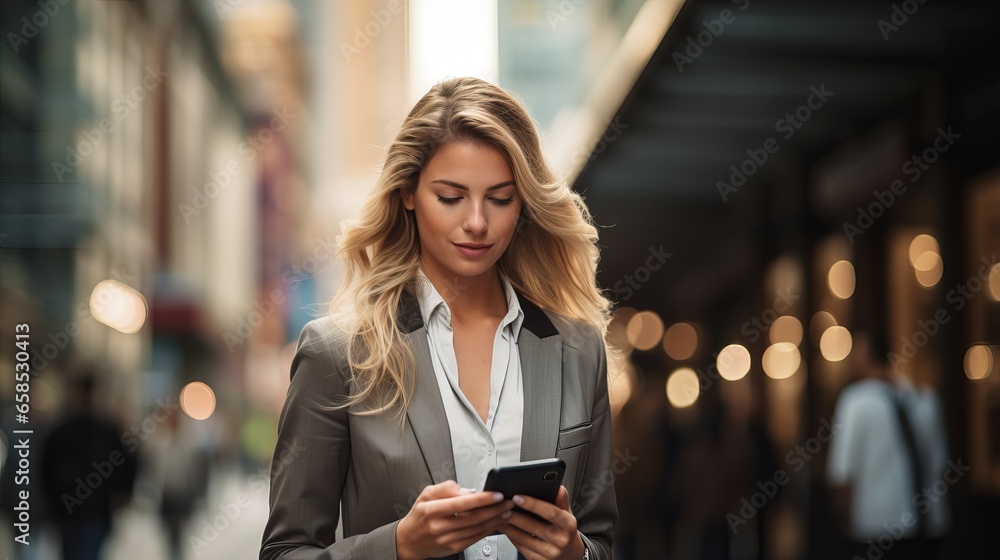 businesswoman in the street using cellphone