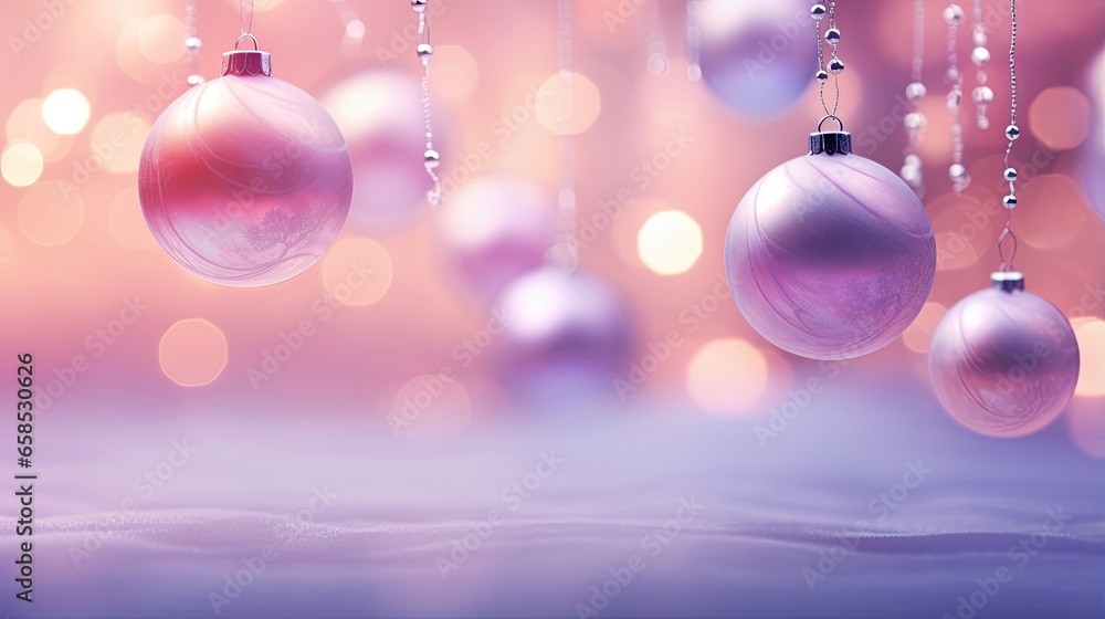 a group of christmas ornaments hanging from a string on a pink background. generative ai a group of christmas ornaments hanging from a string on a pink background. generative ai