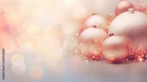  a group of pink christmas ornaments sitting on top of a table.  generative ai