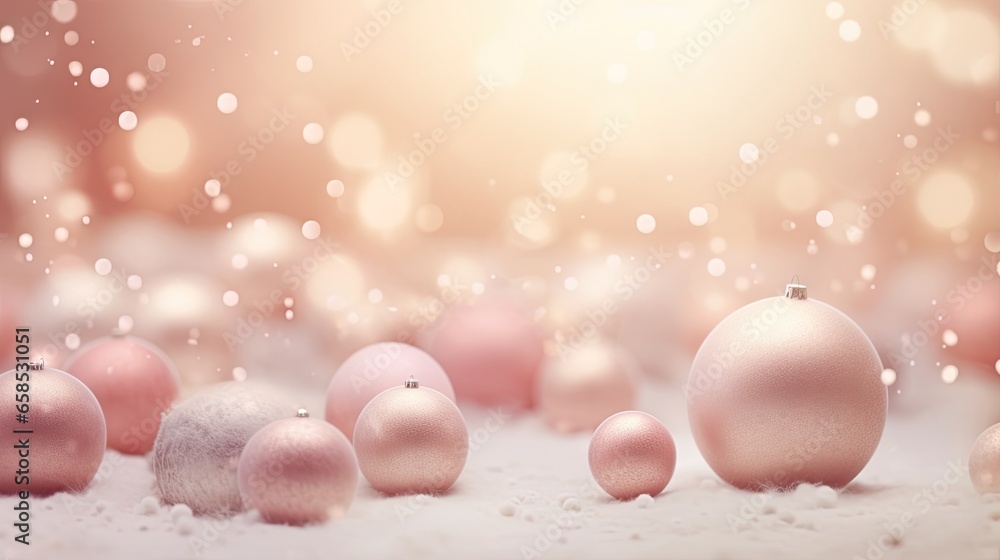 a group of pink ornaments sitting on top of a snow covered ground. generative ai a group of pink ornaments sitting on top of a snow covered ground. generative ai