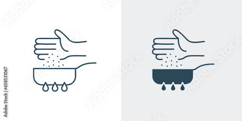 Hand Cooking icon. A hand putting masala in a cooking pan vector illustration