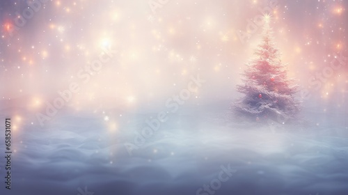  a christmas tree is in the middle of a snowy landscape. generative ai