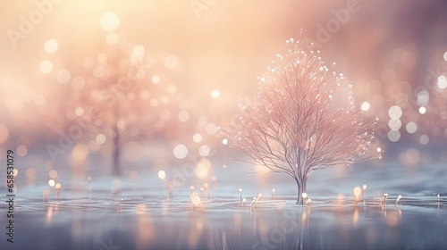  a small tree in the middle of a lake with water droplets. generative ai