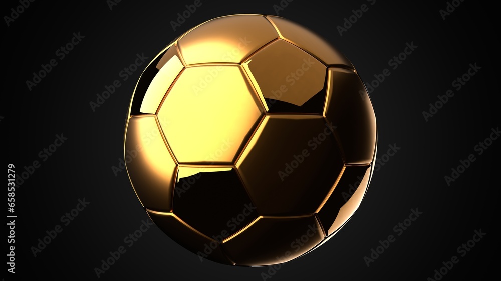 Gold soccer ball on black background.
3d illustration.
