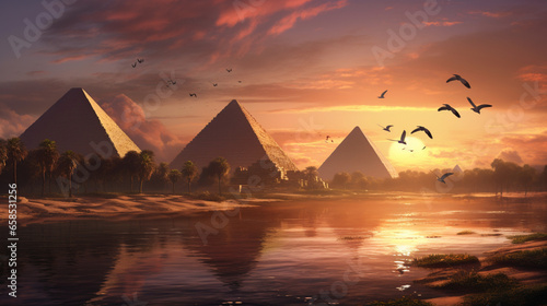 cheeranat Giza piramid in egyptin the river in sky there ar  generative ai