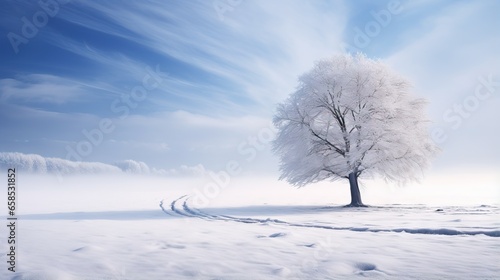  a lone tree stands in the middle of a snowy landscape. generative ai