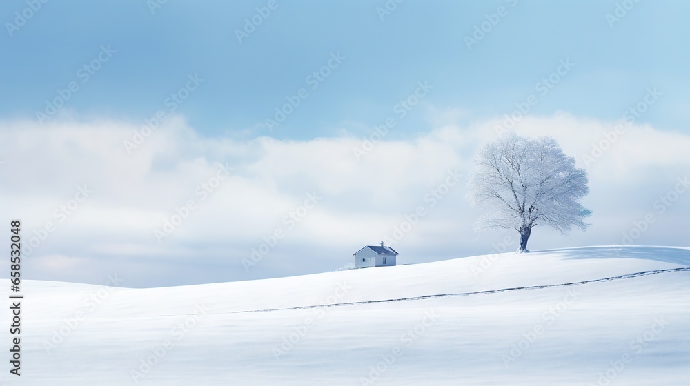 a lone tree stands in the middle of a snowy field. generative ai a lone tree stands in the middle of a snowy field. generative ai