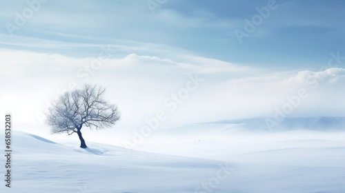  a lone tree in the middle of a snow covered field. generative ai