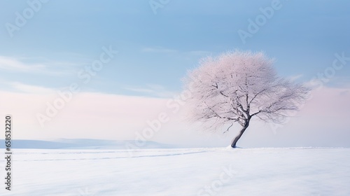  a lone tree in the middle of a snow covered field. generative ai