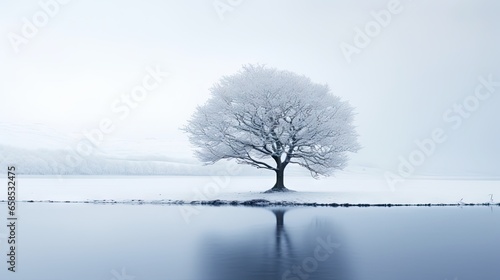  a lone tree stands in the middle of a frozen lake. generative ai