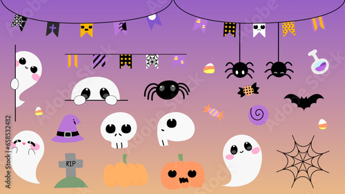 Set of Halloween decoration pieces.happy halloween elements . element halloween.