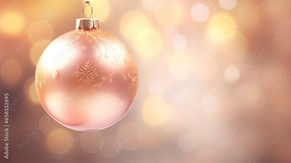 a pink christmas ornament hanging from a string on a string. generative ai a pink christmas ornament hanging from a string on a string. generative ai