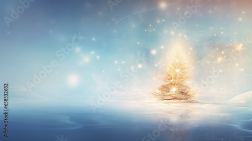  a small christmas tree in the middle of a snowy landscape.  generative ai © Jevjenijs
