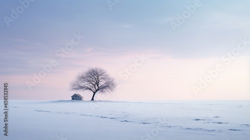  a lone tree stands in the middle of a snowy field. generative ai