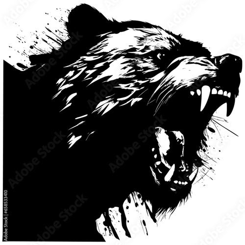Angry roaring grizzly bear, bear logo, vector illustration, poster. Emblems, symbol. Can be used for T-shirts print, labels, badges, Generative AI 