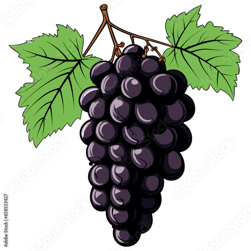 Purple Grapes with leaves, vector illustration, Generative Ai.