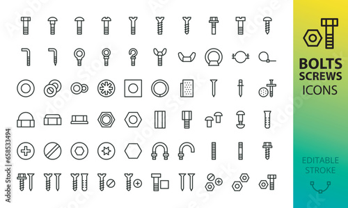 Fotografiet Screws, bolts and nuts isolated icons set