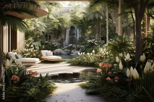 2022 crafted with foliage and blooms, well-being and rejuvenation, holiday escape and relaxation. Generative AI