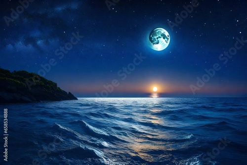 full moon over sea © qaiser