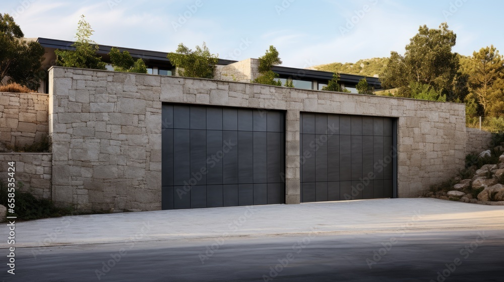 Wide automatic sliding gate with remote control. Security and protection concept. Wide automatic sliding gate with remote control. Security and protection concept.