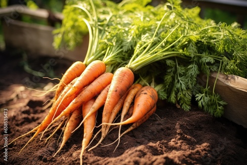 Wallpaper Mural Ripe wet carrots lying in a pile with green leaves. Harvesting, autumn. Torontodigital.ca