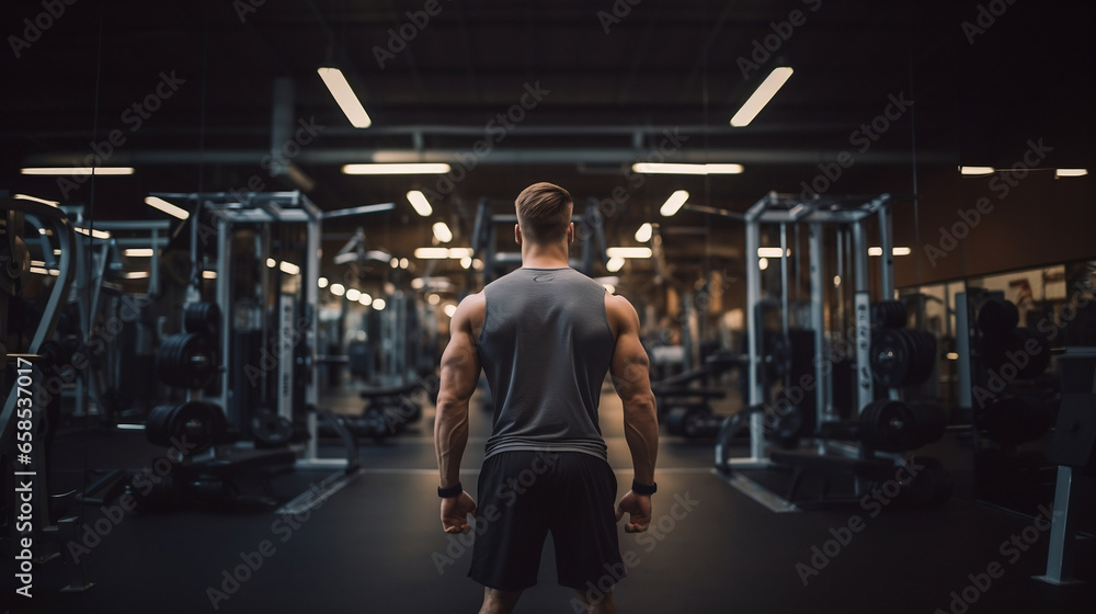Obraz premium Sportif, qui entre dans sa salle de sport, fitness pour activité 