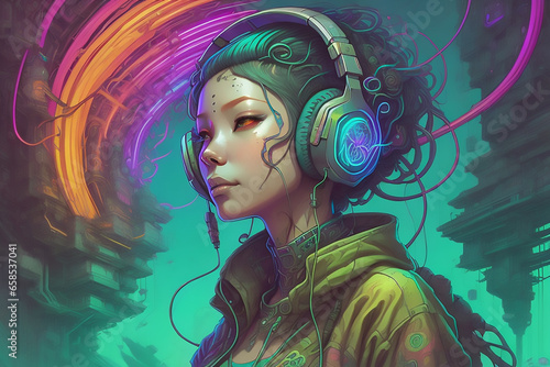 woman with headphones