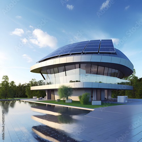 futuristic generic smart home with solar panels rooftop system for renewable energy concepts - Generative AI