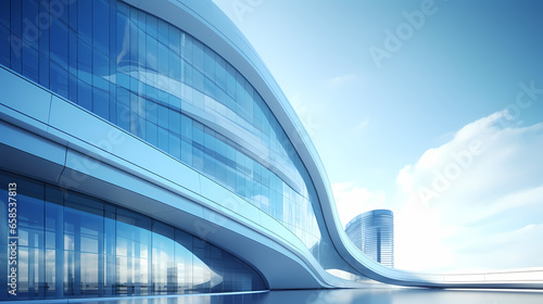 Low angle view of futuristic architecture, Skyscraper of office building with curve glass window