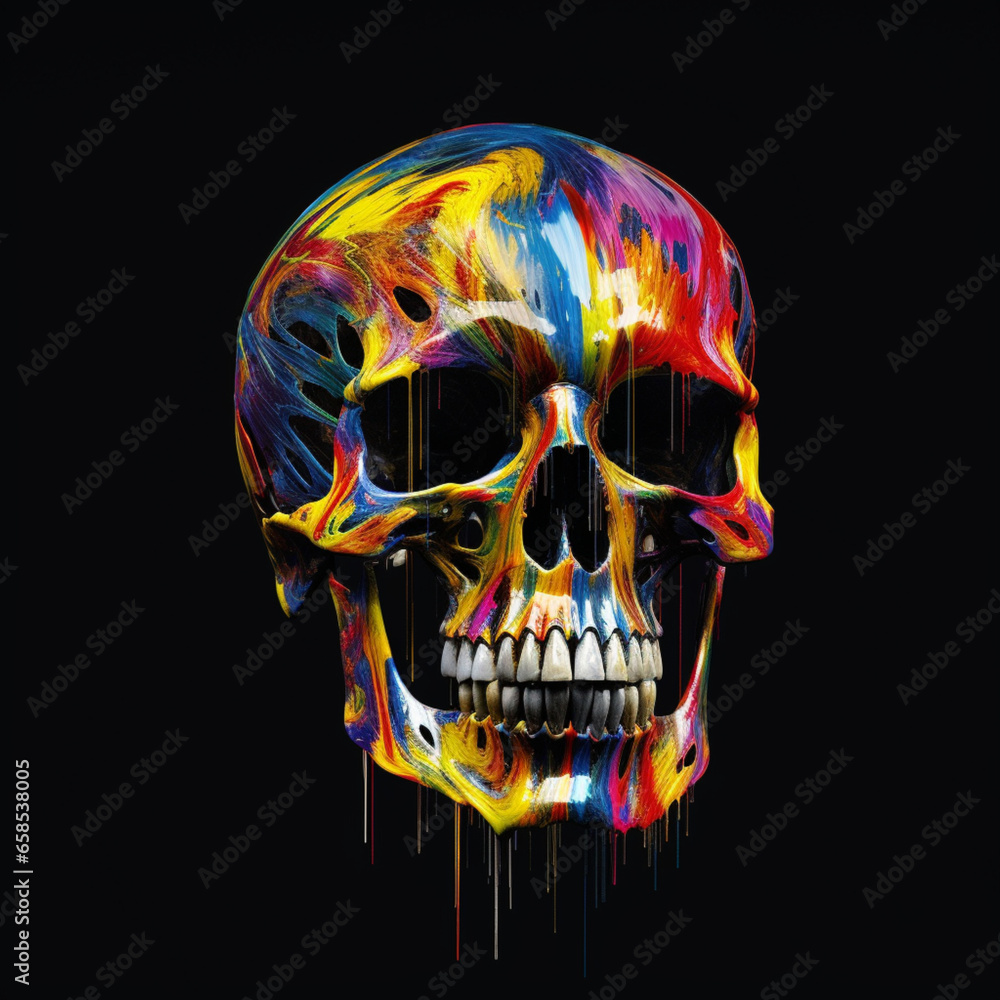 futurystyczna czaszka człowieka w kolorach tęczy - obrazy, fototapety, plakaty 