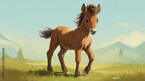  a brown horse standing on top of a lush green field.  generative ai