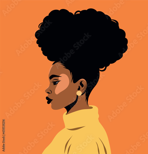 Vector portrait poster illustration afro black woman pose sideways curly hairstyle avatar for social media