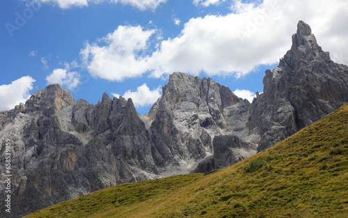 Breathtaking panorama of VENEGIA VALLEY in the European Alps below the Italian Dolomites mountains in Italy photo