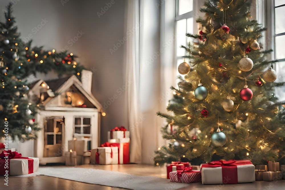 a Christmas tree with presents on the floor


