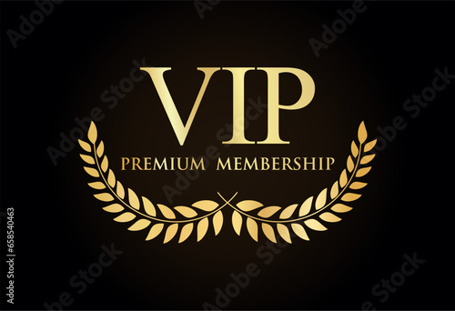 VIP Members Golden Laurel Wreath Sign Vector Template Design Illustration