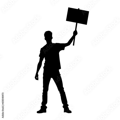 Protesters, enraged crowd of people silhouette. Silhouettes of crowd of people with raised up hands and flags. Iconic protester raised fist isolated