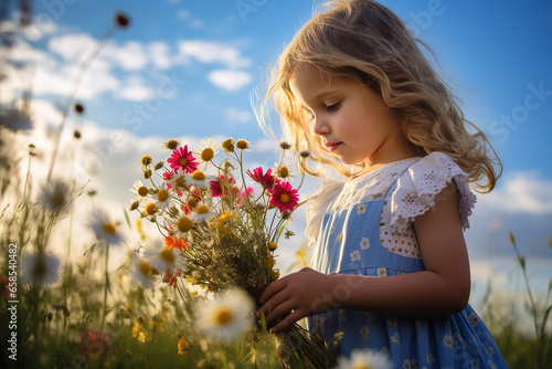 A curious little girl exploring a meadow