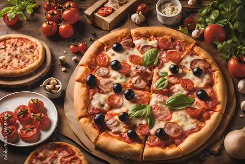 pizza with mushrooms and tomatoes and olives