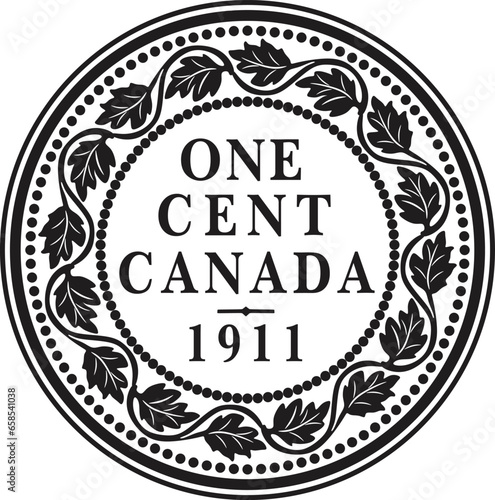 Canada one cent dollar coin 1911 vector design handmade silhouette