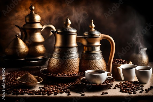 Arabic Coffee traditional. Saudi Coffee Dallah, A ...
