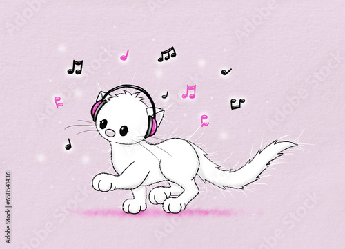 cute cat music with headphones photo