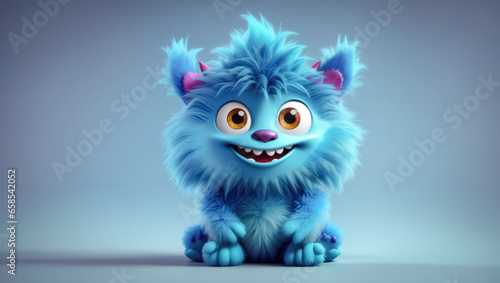 Adorable 3D Cartoon Character - Cute Blue Furry Monster