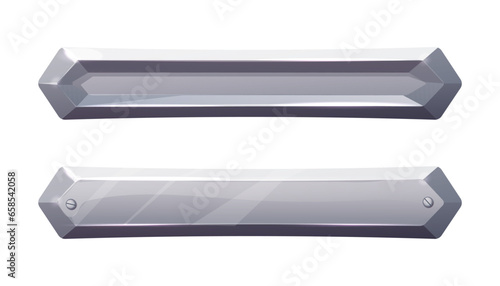 Set metalbar, plate, steel frame, iron panel game menu in cartoon style silver color isolated ob white background. Board template.